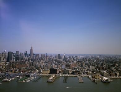 河, 码头, 曼哈顿, 天际线, 端口, 船舶, 视图