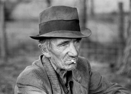 老人, 帽子, 可怜, 吸烟, 农民, 年份, 复古
