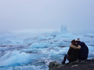 jökulsárlón, 冰岛, 爱, 夫妇, 环礁湖, 蓝色湖, 幸福