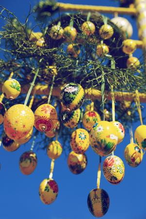 复活节, 鸡蛋, 复活节彩蛋, 树, 春天, 取决于, 黄色
