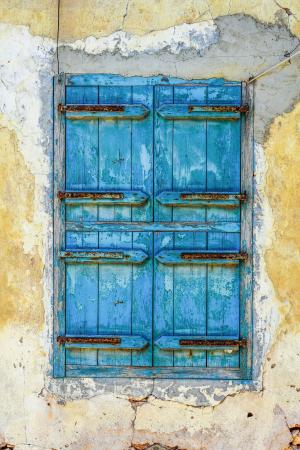窗口, 木制, 蓝色, 老, 年龄, 风化, 生锈