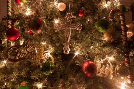 圣诞树, 饰品, 十字架, 马槽, 圣诞快乐, 圣诞节, 树