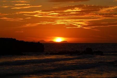 太阳, 日落, 梅诺卡, 马略卡岛, 海洋, 海, 海滩