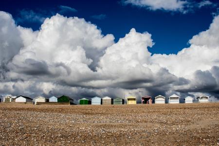 海滩小屋, 英国, 肖勒姆海, 天空, 沿海, 英国, 南海岸