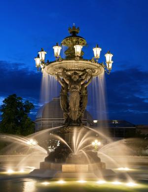 喷泉, 水, 晚上, 晚上, 外面, 华盛顿特区, 天空