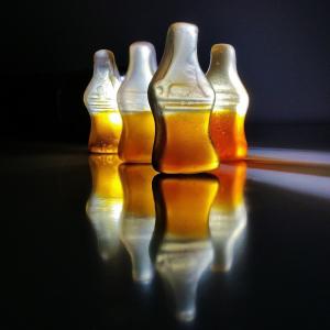 可乐, 瓶, 果冻, 甜蜜, haribo, 背景图像, 黄色