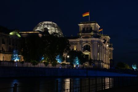 德国, 柏林, 德国国会大厦, 晚上