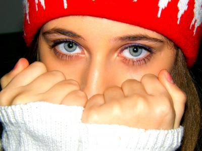蓝色的眼睛, 女孩, 帽子, 红色, 妇女, 人, 人脸