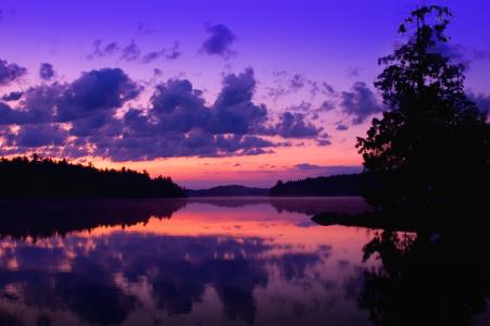紫色, 黄昏, 黎明水, 日落, 自然, 景观, 晚上