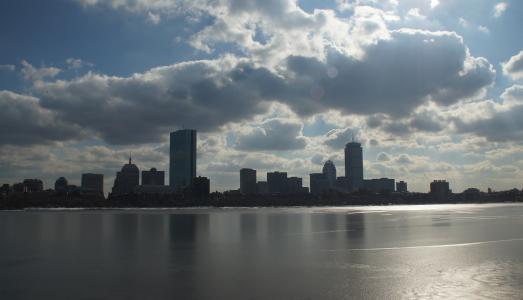 波士顿, 马萨诸塞州, 查尔斯河, 天际线, 水, 河, 云彩