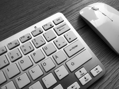 键盘, 鼠标, 办公桌, 工作场所, 黑色和白色, 电脑键盘, 计算机