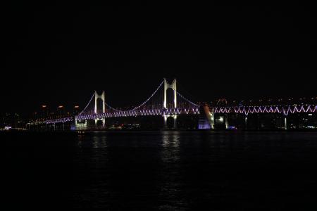广安桥, 夜景, 海, 桥梁, 广安, 晚上