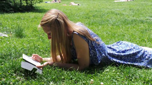 阅读, 电子阅读器, 公园, 太阳, 夏季, 放松, 草