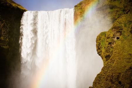 彩虹, 瀑布, 冰岛, 水, 自然, 景观, 旅行