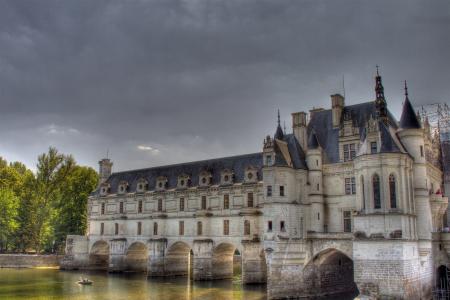 城堡, chenonceau, 河, 雪, 卢瓦尔河, 法国, 具有里程碑意义