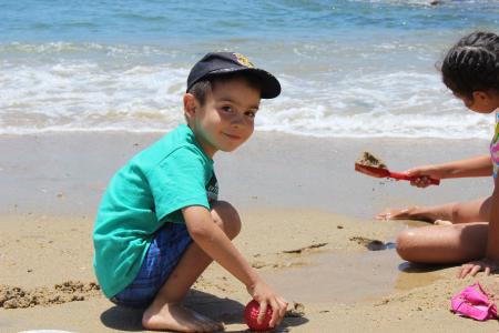 海滩, 儿童, 玩, 智利, 儿童, 海, 沙子