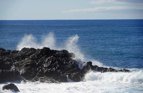 el 佛湾, 兰萨罗特岛, 大西洋, 网上冲浪, 岩质海岸, 海洋冲浪