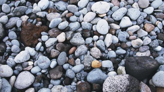 各种, 卵石, 很多, 岩石, 鹅卵石, 海滩, 沙子