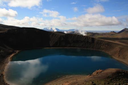 维提岛, 火山口, krafla, 火山口湖, 冰岛, 蓝色, farbenspiel