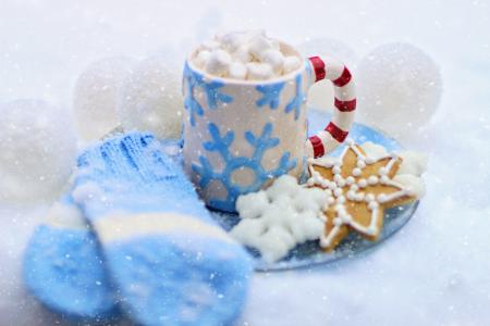 热巧克力, 可可, 饼干, 冬天, 雪, 雪花, 雪球