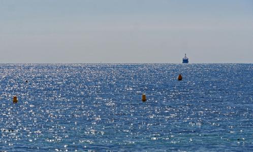 在公海上, 地平线, 地中海, 浮标, 机动游艇, 回光, 蓝色