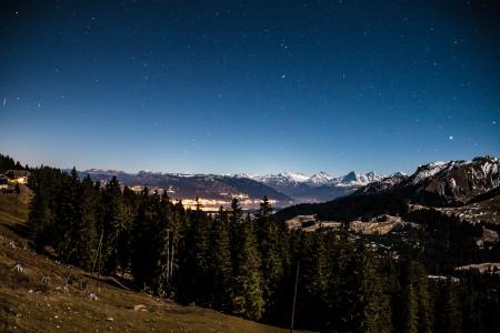 满天星斗的天空, 星级, 山脉, 长时间曝光, 傍晚的天空, 瑞士, gurnigel