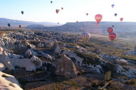 热气球, 气球, 土耳其, 卡帕多西亚, 旅行, 山谷, 早上