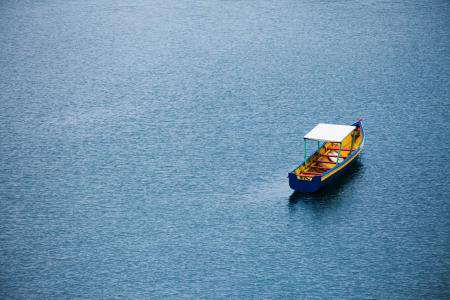 蓝色, 小船, 孤独, 自然, 海洋, 海, 水