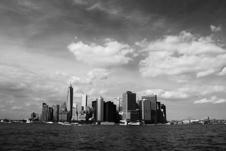曼哈顿, 天际线, 云彩, 建设, 全景, 鱼眼, 业务