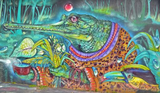 短吻鳄, 传说, 街头艺术, 城市艺术, 喷雾, 亚马逊, 雨林