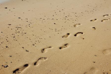脚印, 沙子, 太阳, 沙海中的足迹, 痕迹, 沙滩上的脚印, 足迹