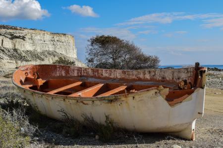 小船, 风化, 年龄, 被遗弃, 破碎, 海滩, 景观