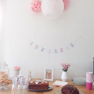 生日, 儿童, 粉色, 花, 兔子, 装饰, 蛋糕