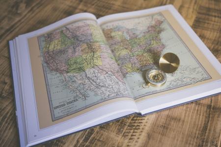 地图, 图集, 书, 床单, 页面, 指南针, 旅行
