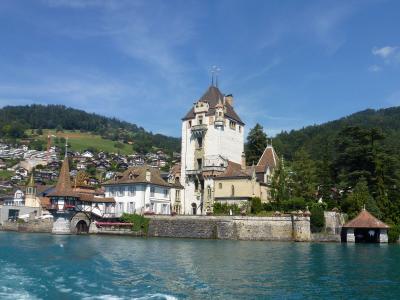 城堡 oberhofen, 伯尔尼高地, 湖, 风景名胜, 瑞士, 山脉, 夏季
