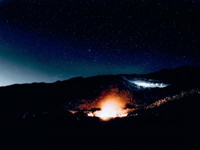 景观, 消防, 晚上, 星星, 山脉, 自然
