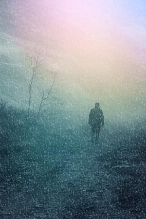 男子, 人类, 人, 雾, 降雪量, 孤独, 徒步旅行