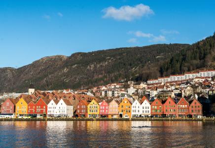 挪威, 卑尔根, 海岸, 斯堪的那维亚, 建筑, 反思, 山