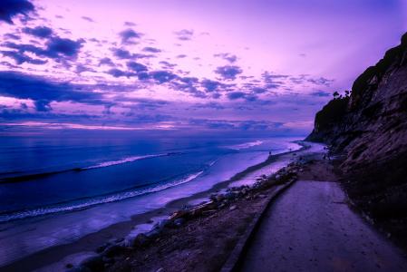 加利福尼亚州, 日落, 黄昏, 天空, 云彩, 海滩, 海边