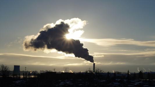 行业, 烟雾, 污染, 烟囱, 天空, 日出, 晴转多云