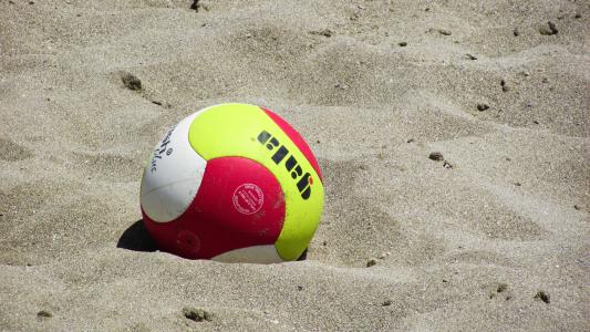 沙滩排球, 排球, 球, 沙子, 体育, 凌空, 夏季