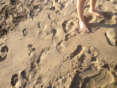 沙子, 脚印, 双脚, 海滩, 脚趾, 脚, 双腿