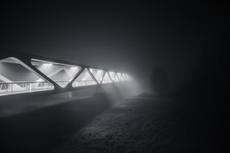 桥梁, 晚上, 时间, 建筑, 灯, 晚上, 有雾