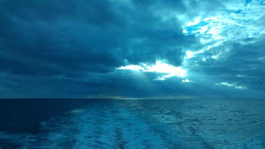 邮轮, 醒来, 蓝色, 云计算, 加勒比海, 海, 水