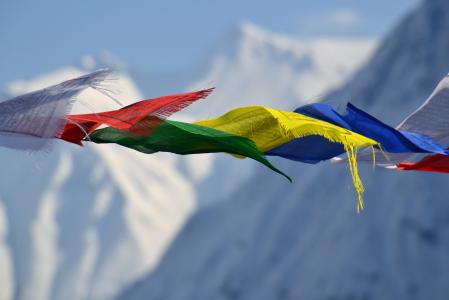 藏族祈祷旗, 旗帜, 颜色, 山, 国旗, 多彩, 风