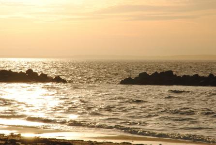 日落, 海, 汉密尔, 自然, 海岸线, 海滩, 波