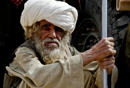 阿富汗, 男子, 老, 风化, 盯着看, 谨慎, 肖像