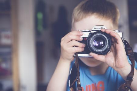 男孩, 相机, 儿童, 经典, 镜头, 美能达, 拍照