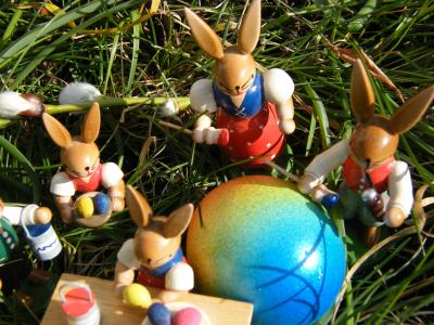 复活节兔子家庭, 油漆, 鸡蛋, 大, 多彩, 草甸, 复活节