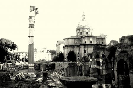 罗马论坛, 罗马, 废墟, 黑色和白色, 历史, 建筑, 老